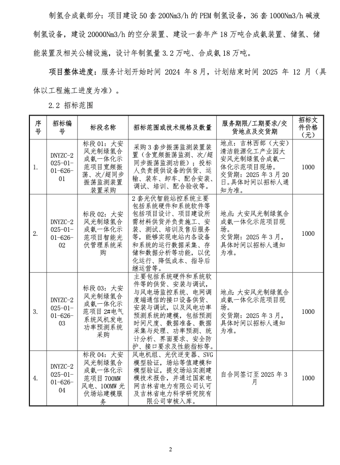 吉林大安风光制绿氢合成氨一体化示范项目投产