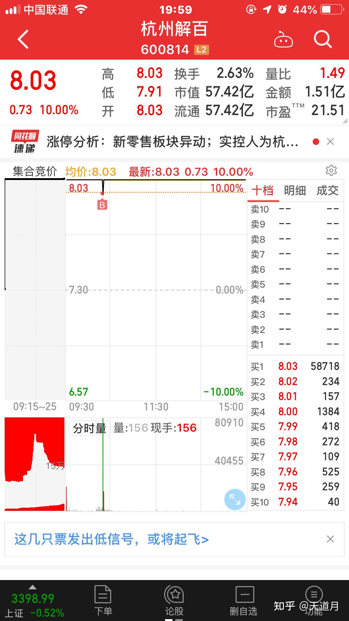 杭州解百连收3个涨停板